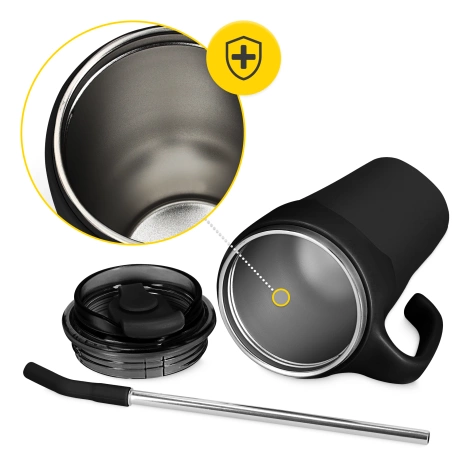 Kubek termiczny ze słomką 650 ml czarny