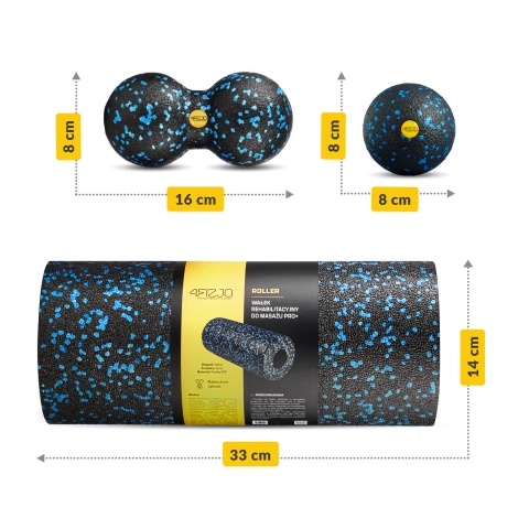 Wałek i piłki do rollowania i masażu EPP zestaw 3 szt. niebieski
