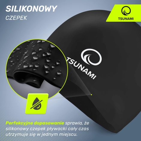 Czepek na basen unisex TSUNAMI czarny