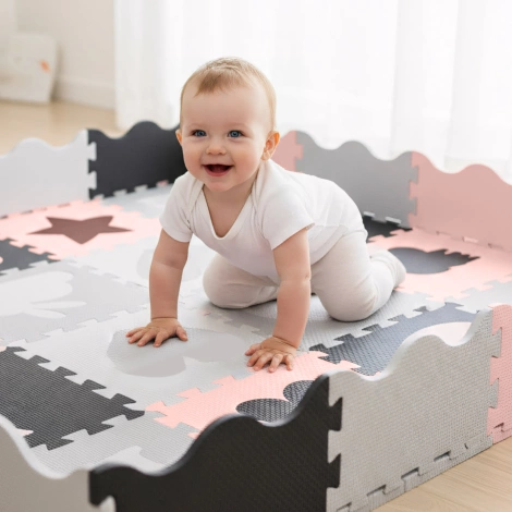 Mata edukacyjna dla dzieci puzzle 150 x 150 cm różowa