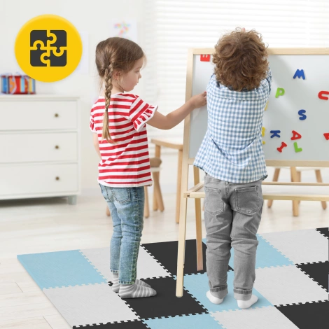 Mata edukacyjna dla dzieci puzzle 180 x 180 cm błękitna