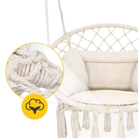 Huśtawka ogrodowa z poduszką BOHO beżowa