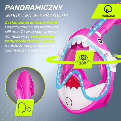 Maska do nurkowania dla dzieci TSUNAMI SHARK różowa