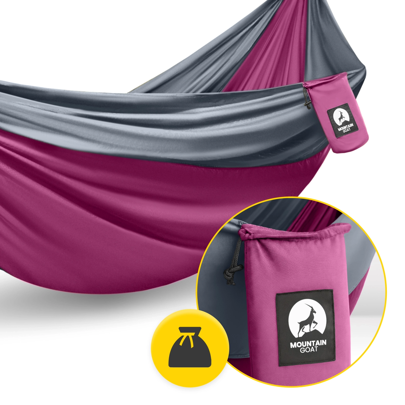Hamak turystyczny dwuosobowy Mountain Goat szaro-różowy