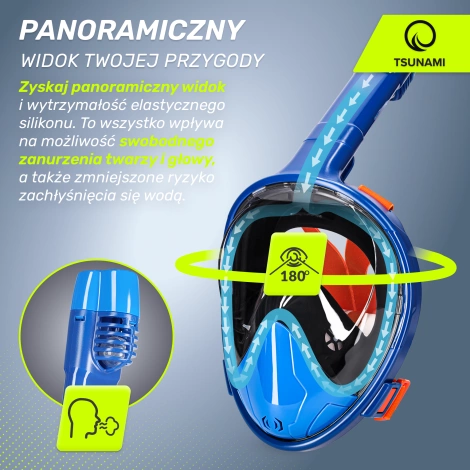 Maska do nurkowania pełnotwarzowa TSUNAMI L/XL niebieska