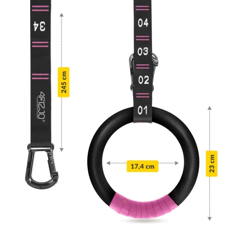 Kółka gimnastyczne do podciągania z ABS czarno-różowe