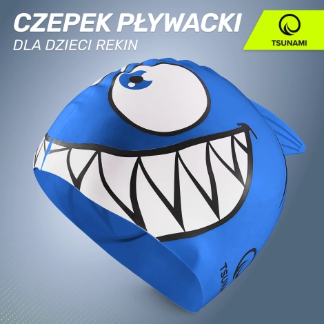 Czepek na basen dla dzieci TSUNAMI SHARK niebieski