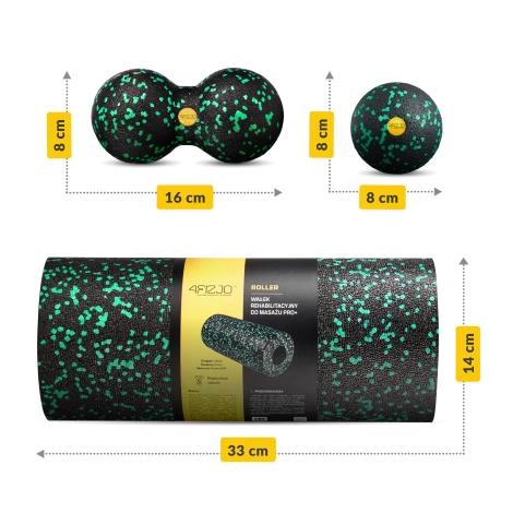 Wałek i piłki do rollowania i masażu EPP zestaw 3 szt. zielony