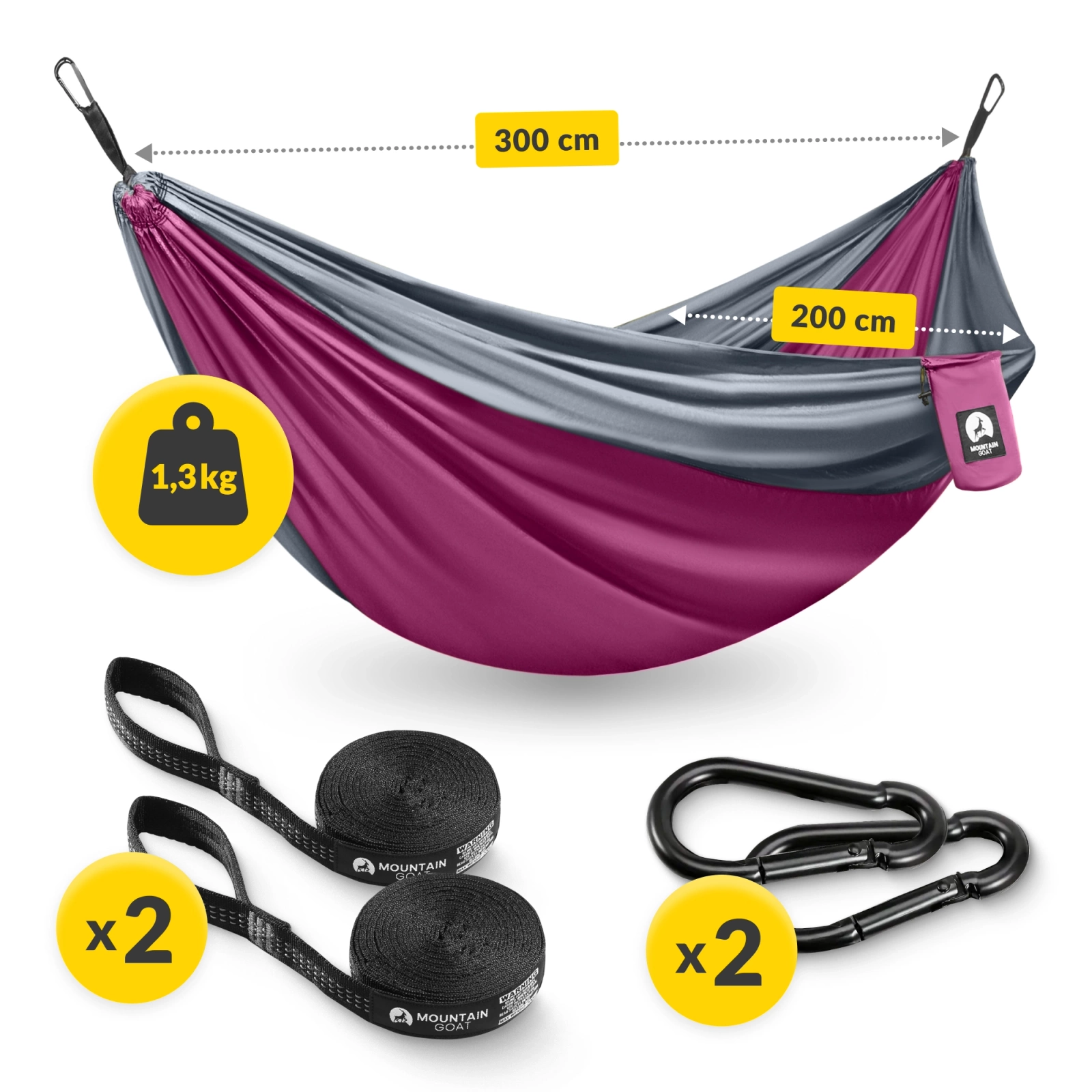 Hamak turystyczny dwuosobowy Mountain Goat szaro-różowy