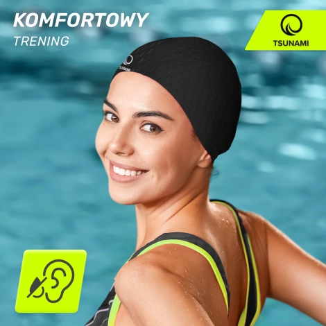 Czepek na basen damski TSUNAMI TEXTURE czarny
