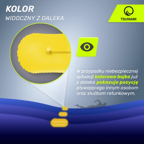 Bojka asekuracyjna do pływania dmuchana TSUNAMI żółta