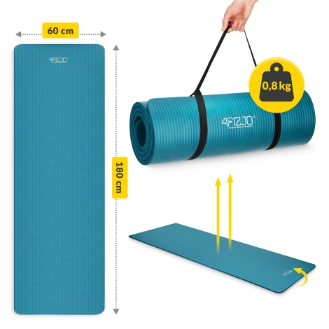 Mata do ćwiczeń fitness i jogi NBR 180 × 60 × 1,5 cm morska zieleń
