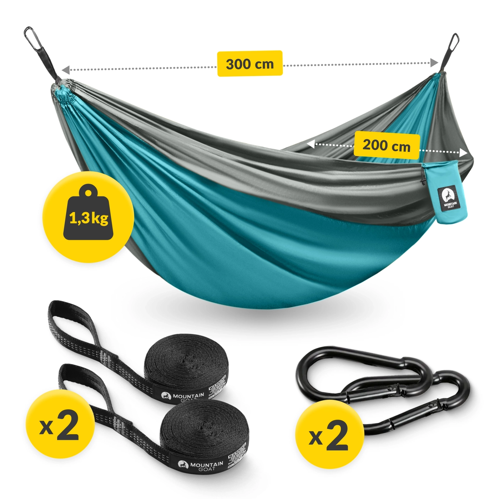 Hamak turystyczny dwuosobowy Mountain Goat szaro-turkusowy