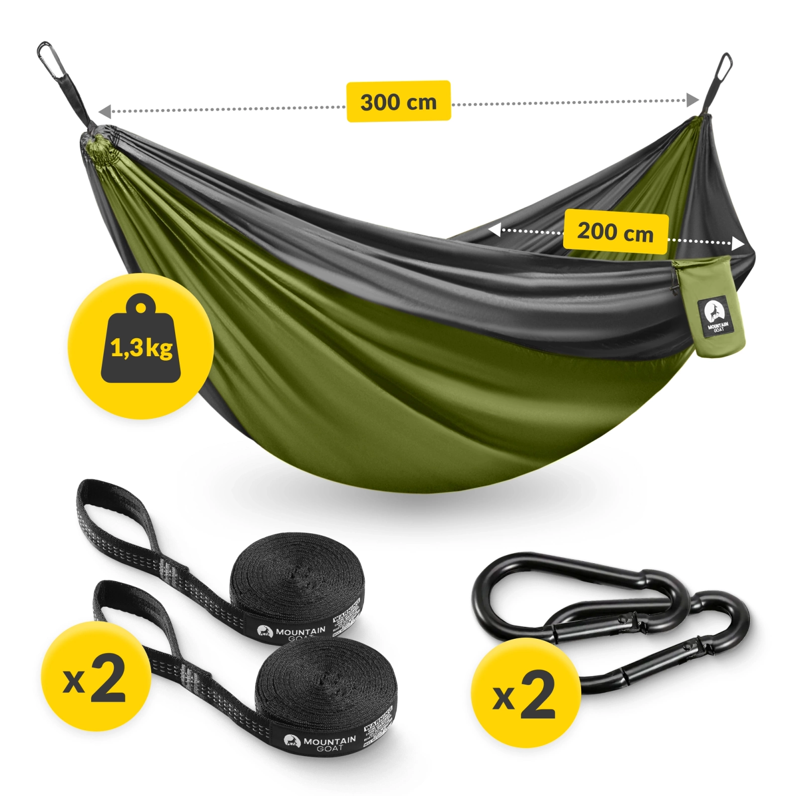 Hamak turystyczny dwuosobowy Mountain Goat szaro-zielony