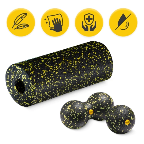Wałek i piłki do rollowania i masażu EPP zestaw 3 szt. żółty
