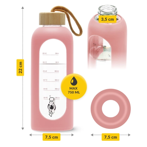 Butelka szklana na wodę 750 ml różowa