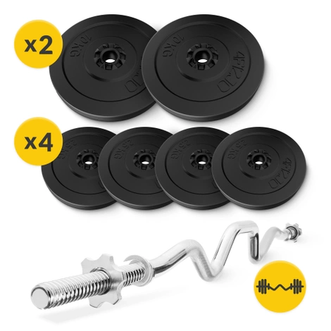 Zestaw kulturystyczny bitumiczny 40 kg + gryf mocno łamany 120 cm