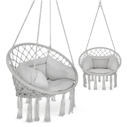 Huśtawka ogrodowa z poduszką BOHO szara