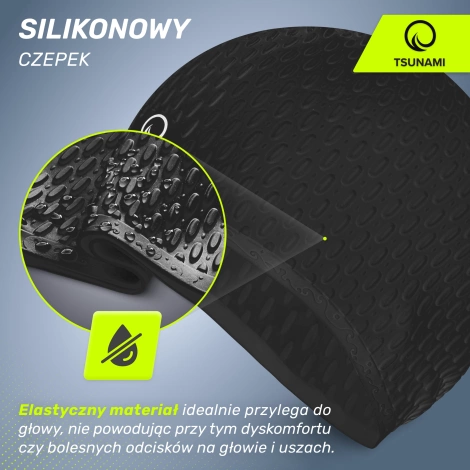 Czepek na basen damski TSUNAMI TEXTURE czarny