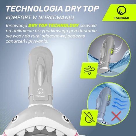 Maska do nurkowania dla dzieci TSUNAMI SHARK szara