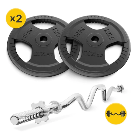 Zestaw kulturystyczny żeliwny 20 kg + gryf mocno łamany 120 cm