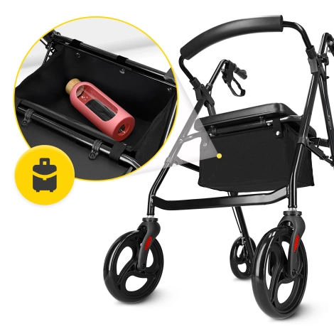 Chodzik czterokołowy z siedziskiem i torbą czarny