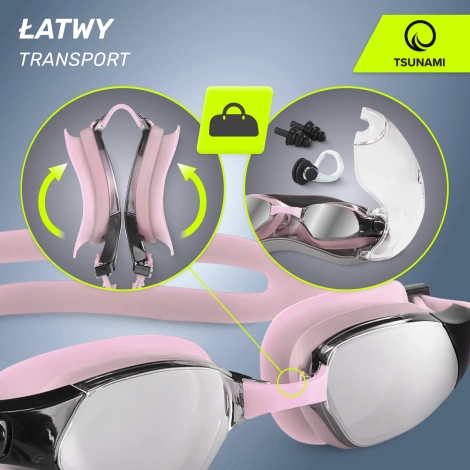 Okulary do pływania TSUNAMI różowe