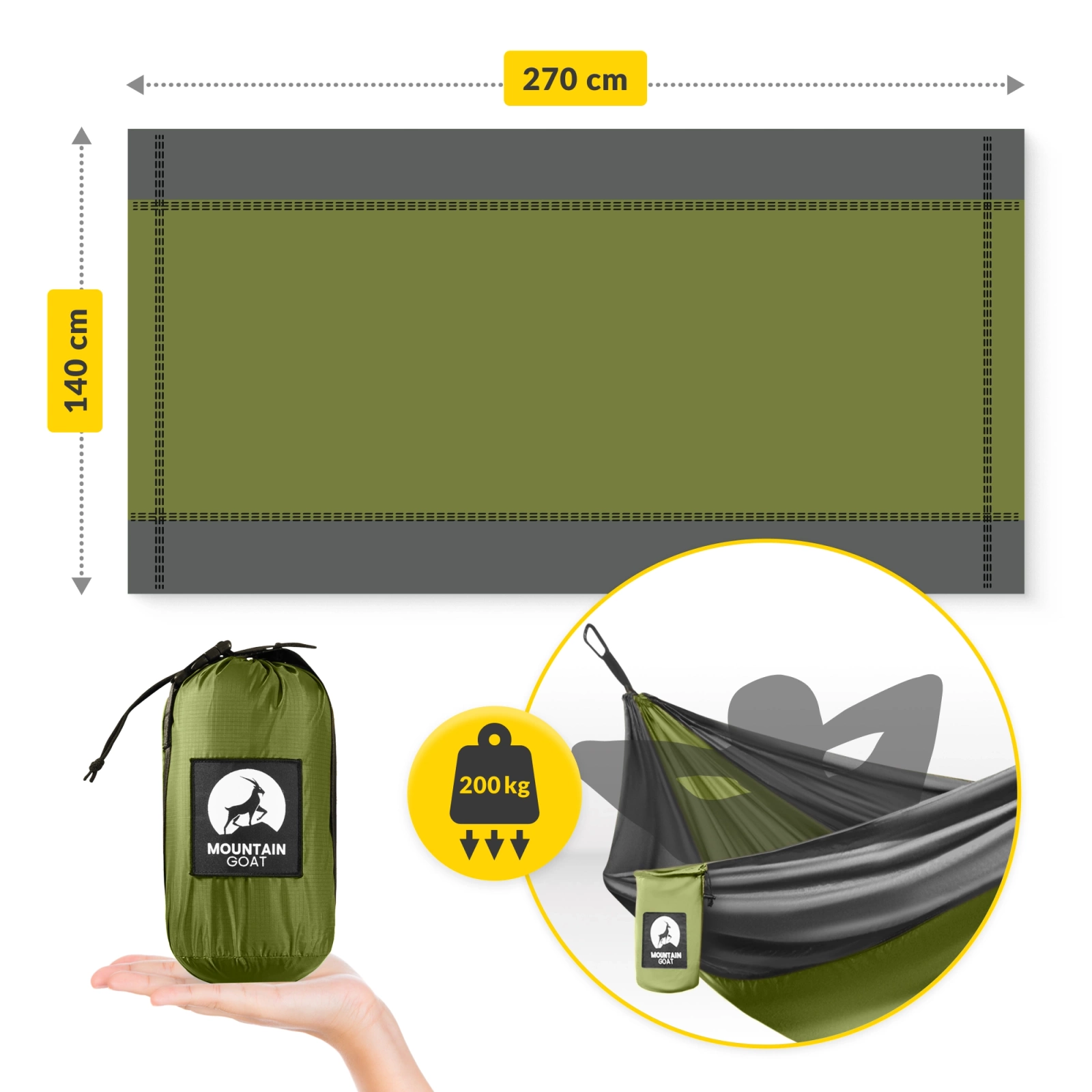 Hamak turystyczny jednoosobowy Mountain Goat szaro-zielony