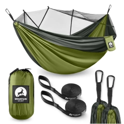 Hamak turystyczny dwuosobowy z moskiterią Mountain Goat szaro-zielony