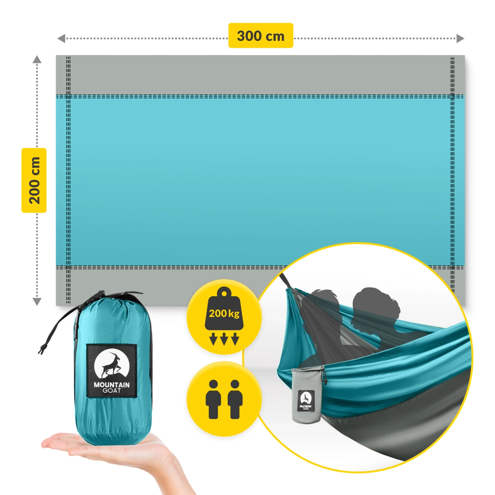 Hamak turystyczny dwuosobowy Mountain Goat szaro-turkusowy