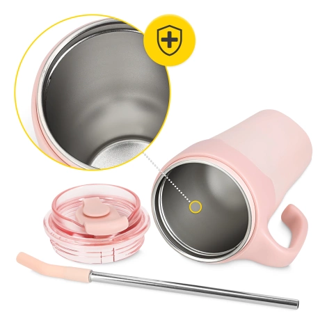 Kubek termiczny ze słomką 650 ml różowy