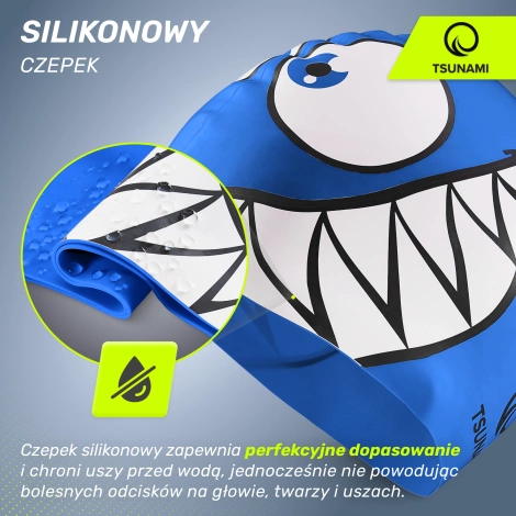 Czepek na basen dla dzieci TSUNAMI SHARK niebieski