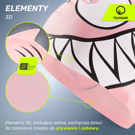Czepek na basen dla dzieci TSUNAMI SHARK różowy