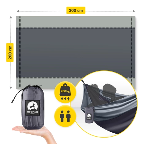 Hamak turystyczny dwuosobowy z moskiterią Mountain Goat szaro-grafitowy