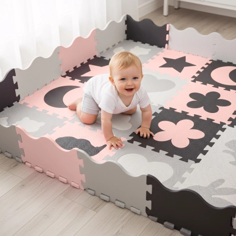 Mata edukacyjna dla dzieci puzzle 150 x 150 cm różowa