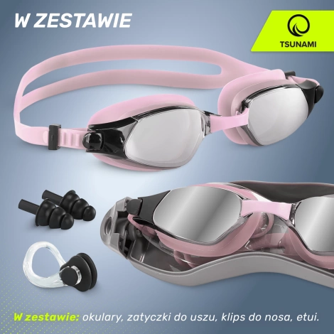 Okulary do pływania TSUNAMI różowe