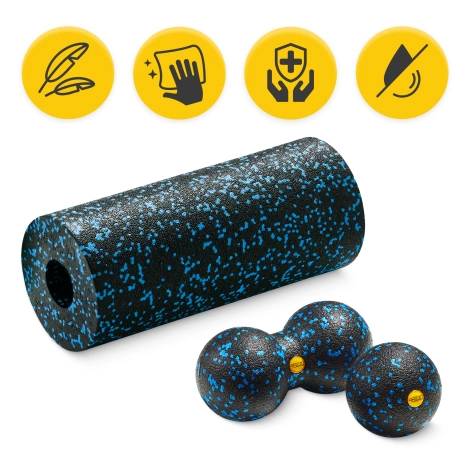 Wałek i piłki do rollowania i masażu EPP zestaw 3 szt. niebieski
