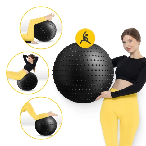 Piłka rehabilitacyjna z kolcami 65 cm czarna