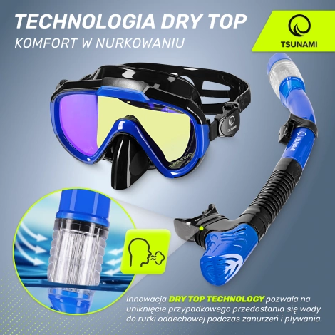 Maska do nurkowania snorkelingu z rurką TSUNAMI niebieska