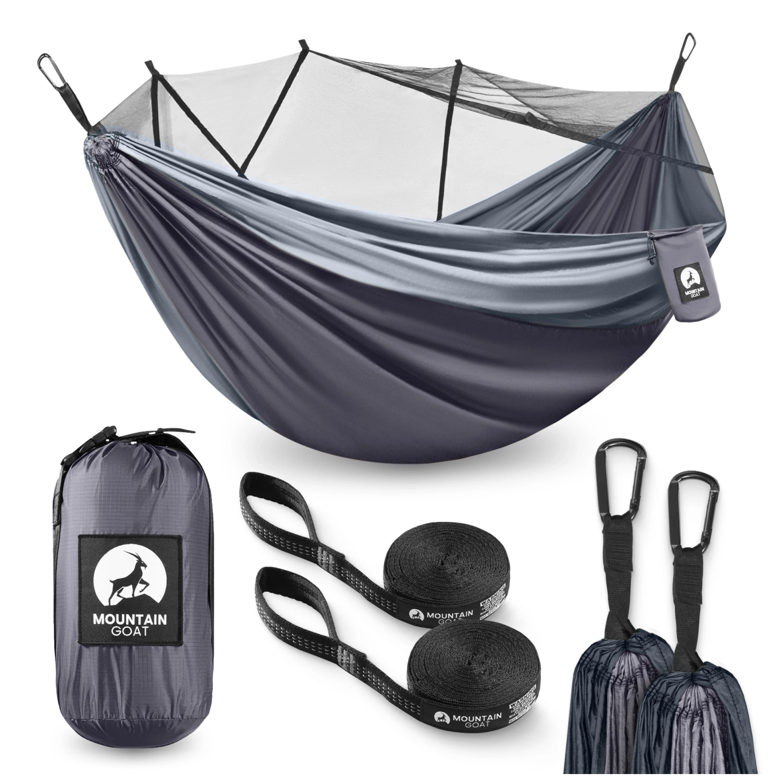 Hamak turystyczny dwuosobowy z moskiterią Mountain Goat szaro-grafitowy