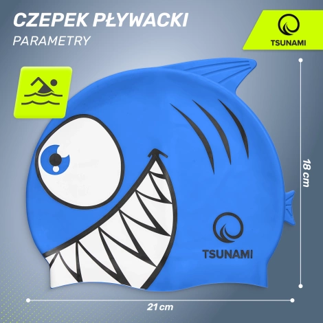 Czepek na basen dla dzieci TSUNAMI SHARK niebieski