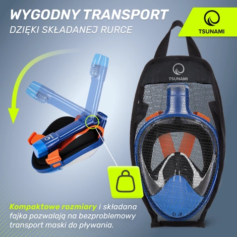 Maska do nurkowania pełnotwarzowa TSUNAMI S/M niebieska