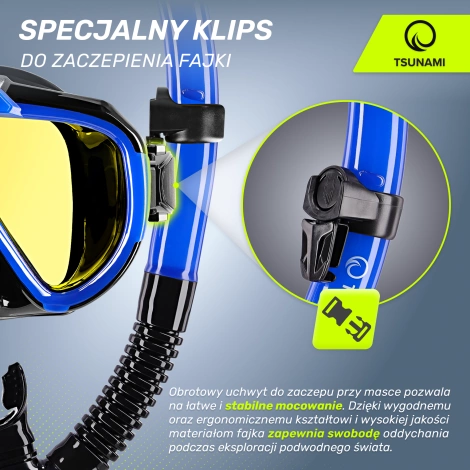 Maska do nurkowania snorkelingu z rurką TSUNAMI niebieska
