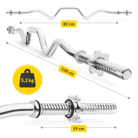 Zestaw 3 gryfów 120 cm - prosty, lekko i mocno łamany