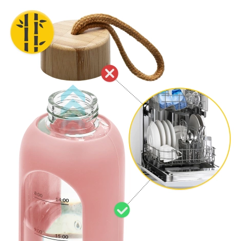 Butelka szklana na wodę 750 ml różowa