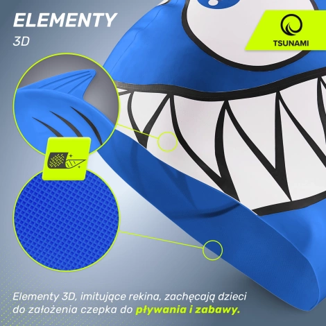 Czepek na basen dla dzieci TSUNAMI SHARK niebieski
