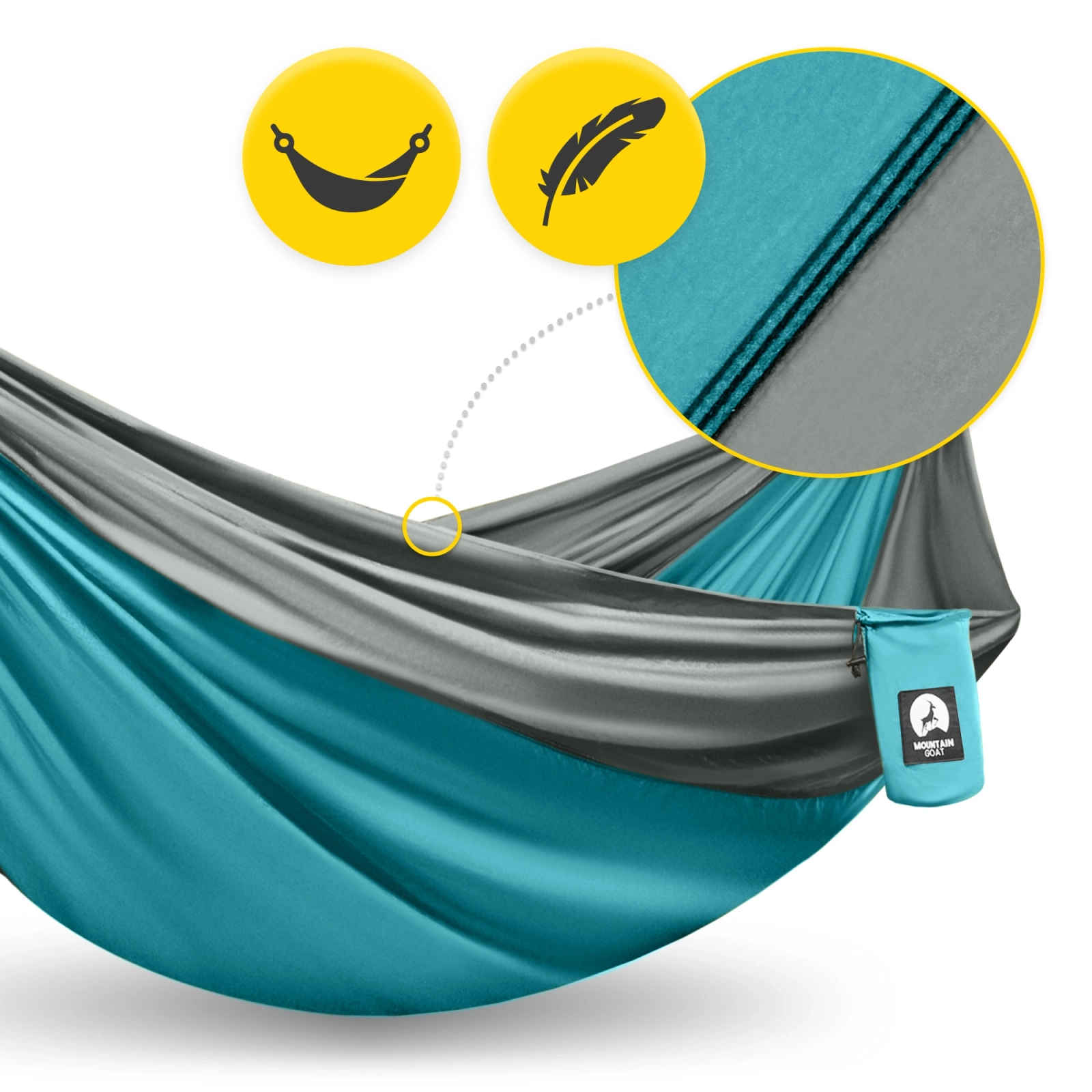 Hamak turystyczny dwuosobowy Mountain Goat szaro-turkusowy