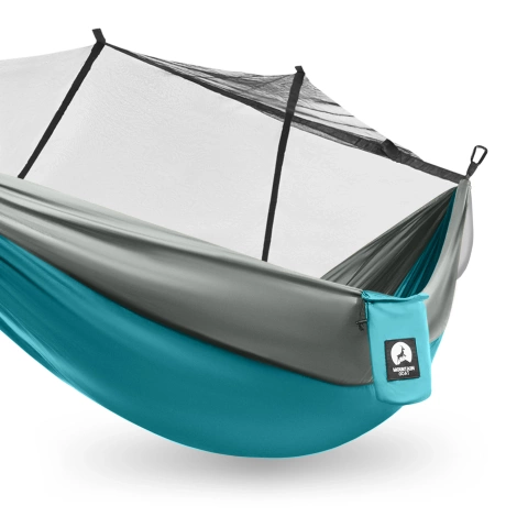 Hamak turystyczny jednoosobowy z moskiterią Mountain Goat szaro-turkusowy