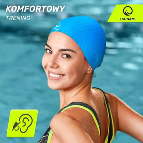 Czepek na basen damski TSUNAMI TEXTURE niebieski