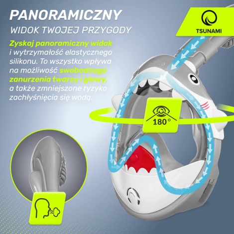 Maska do nurkowania dla dzieci TSUNAMI SHARK szara